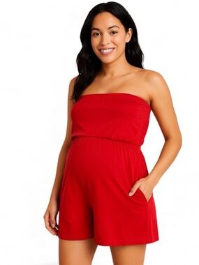 New Look Maternity Red Strapless Romper Organic Cotton Large